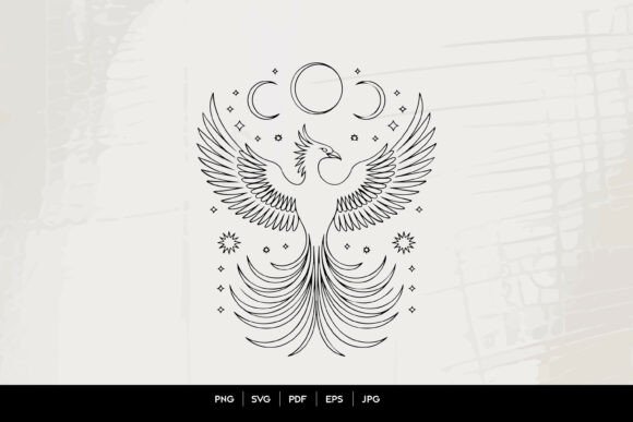 Download Celestial Phoenix Line Art SVG - Premium Bundle
